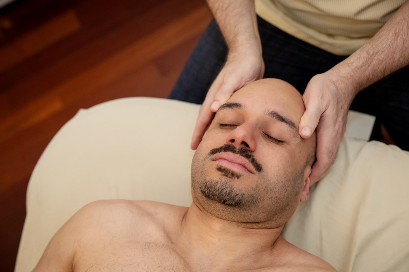 Calming head cradle during a massage session